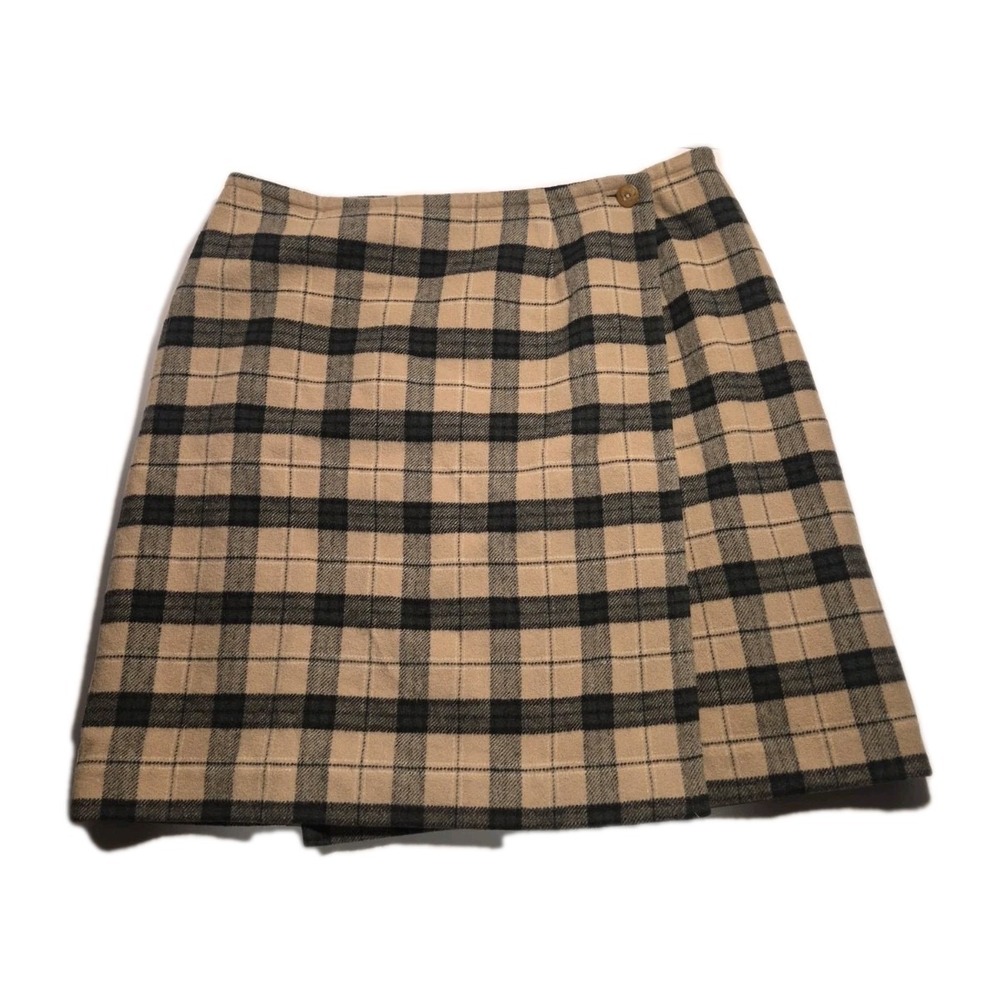 Madison & Max Wrap Skirt 14 Wool Blend Plaid Academia Grunge Y2K Preppy Button